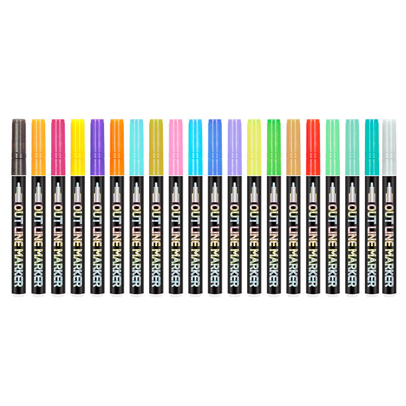 Fantasy Double-Line Contour Pen 12-Colour Set DIY Handbook Colour Christmas Metal Two-Colour Fluorescent Pen