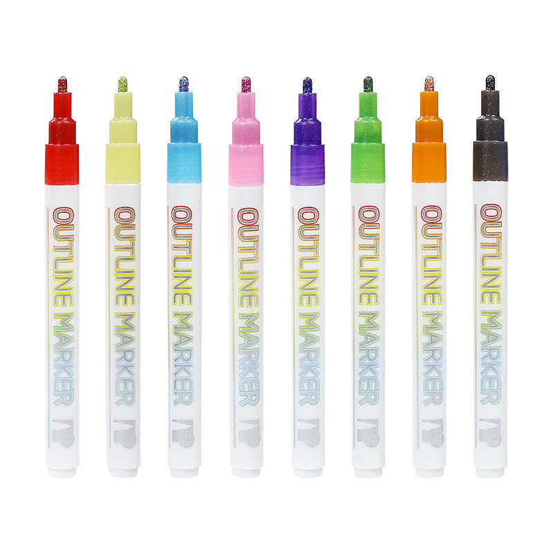 Fantasy Double-Line Contour Pen 12-Colour Set DIY Handbook Colour Christmas Metal Two-Colour Fluorescent Pen