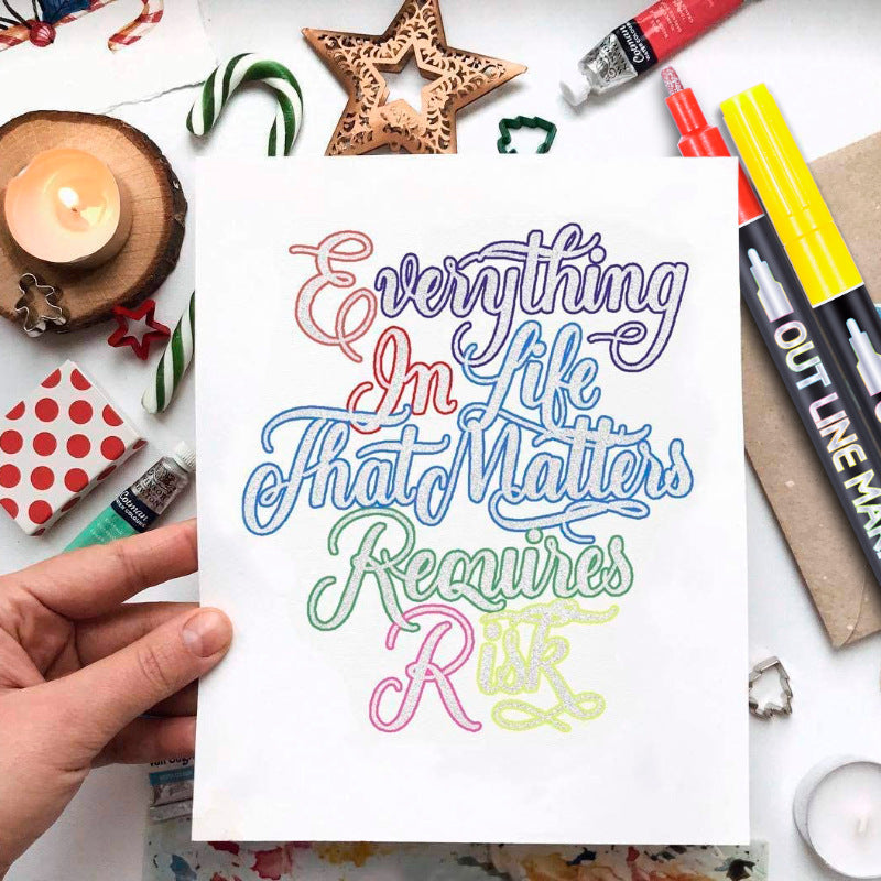 Fantasy Double-Line Contour Pen 12-Colour Set DIY Handbook Colour Christmas Metal Two-Colour Fluorescent Pen