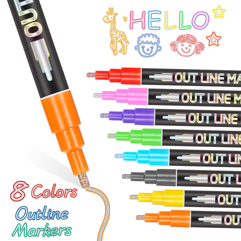 Fantasy Double-Line Contour Pen 12-Colour Set DIY Handbook Colour Christmas Metal Two-Colour Fluorescent Pen